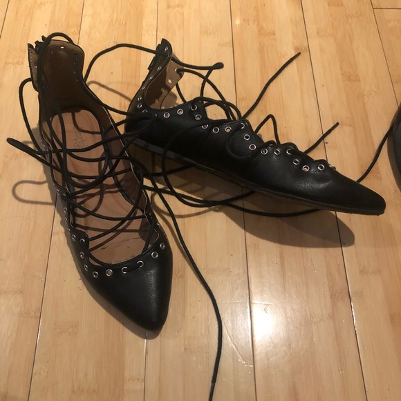 Charlotte Russe Black Lace Up Flats Size 6 - Picture 2 of 6